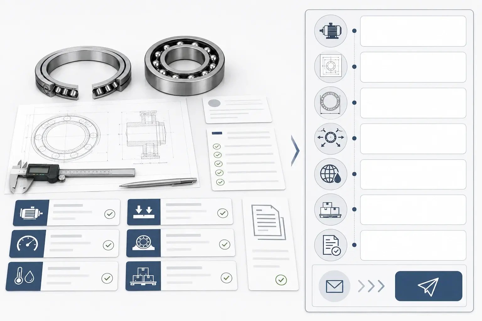 A complete RFQ should include equipment type, drawings or samples, bearing dimensions, load and speed conditions, mounting constraints, environment, quantity stage, and required inspection documents.
