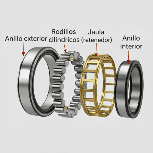 Componentes del rodamiento de rodillos cilíndrico