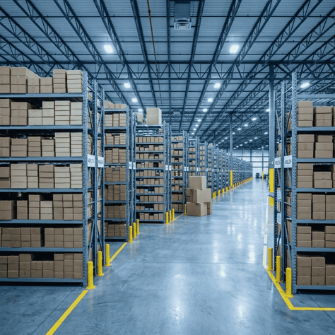 工业轴承仓库——整齐排列的货架与充足的库存深度