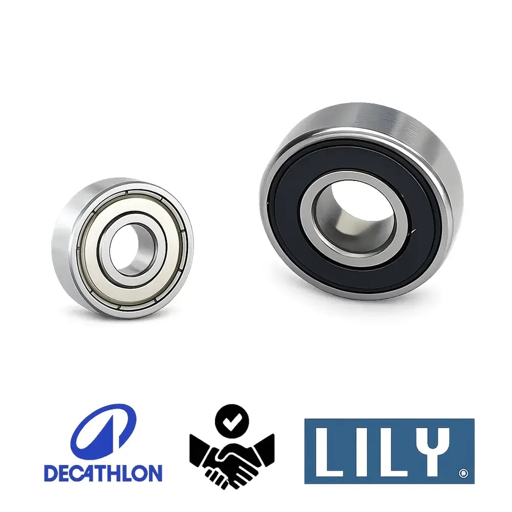 LILY Bearing为迪卡侬滑板车应用提供的608ZZ深沟球轴承,展示钢盖和橡胶密封两种型号