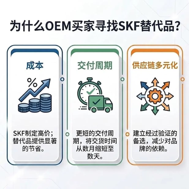 OEM买家寻找SKF轴承等效替代品的三大原因：成本节省、缩短交付周期、供应链多元化