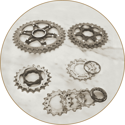 Place the sprockets and spacers back in order