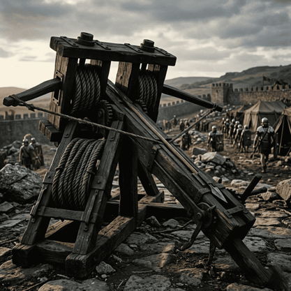 ancient Roman ballista showing twisted rope torsion spring mechanism
